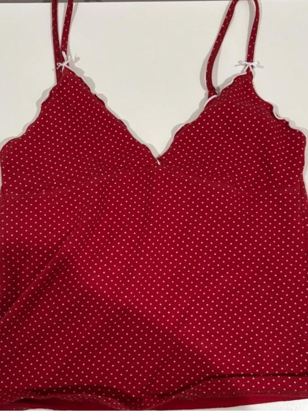 Brandy Melville Red Polka Dot Scalloped Lace-Trim Cami